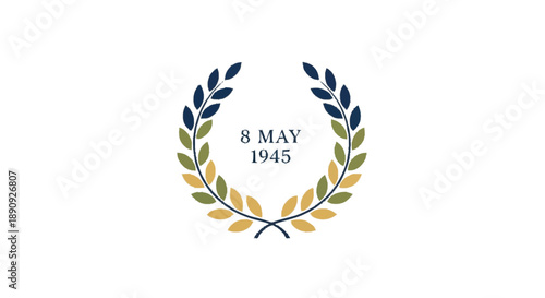 Laurel Wreath with Date 8 May 1945 in Green and Gold victory day commemorative date