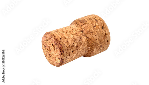 Close-up of a natural cork, cylindrical shape, with a coarse texture, on black backdrop