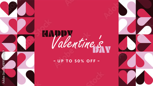 シンプルなハート模様で飾られたハッピーバレンタインの広告背景テンプレート（ピンク）　Happy Valentine's Day ad background template decorated with simple heart patterns (pink)