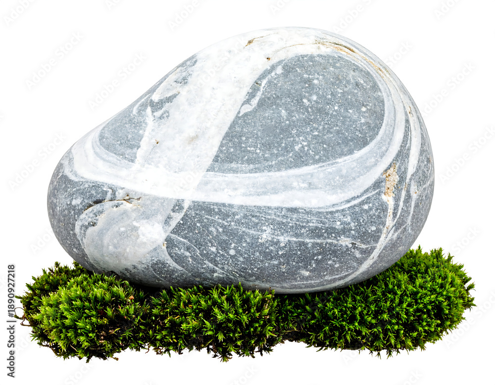 custom made wallpaper toronto digitalSmooth gray stone with white swirls, sits on green moss