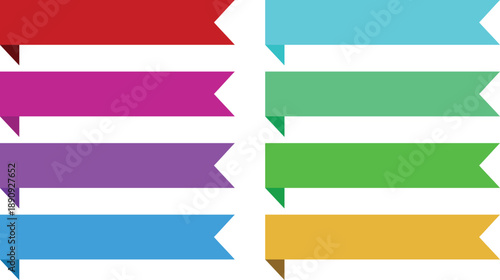 Red banner ribbon strip with flat bent design icon set. Banner, label, and button style. Red ribbon decoration shape, isolated on a transparent background. Suitable for use on websites and brochures.