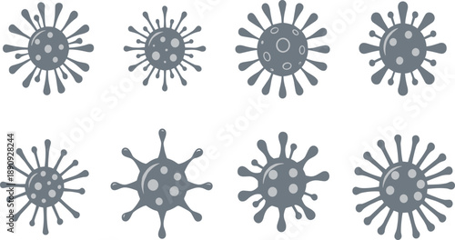 Virus Silhouette Icon Vector Set with Abstract Microbe Shapes for Medical Graphics, Healthcare Design, Infection Awareness, and Science Illustration Projects