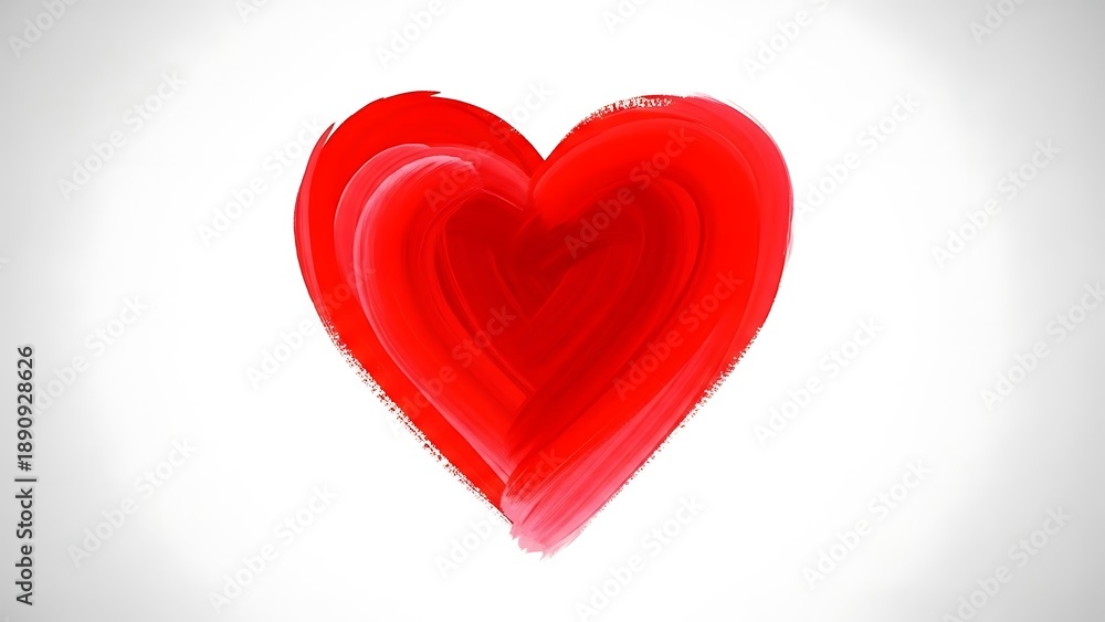 Fototapeta premium A vibrant red heart symbolizing love and affection is centered on a clean white background viewed from directly above