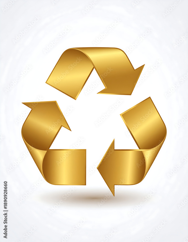 custom made wallpaper toronto digitalGolden recycle symbol, three curved arrows in a circular pattern with drop shadow on a white background