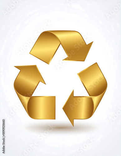 Wallpaper Mural Golden recycle symbol, three curved arrows in a circular pattern with drop shadow on a white background Torontodigital.ca