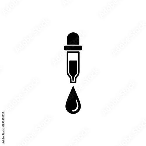 Close-up icon of a liquid droplet forming on a volumetric flask tip, capturing surface tension and the precise moment of a drop falling