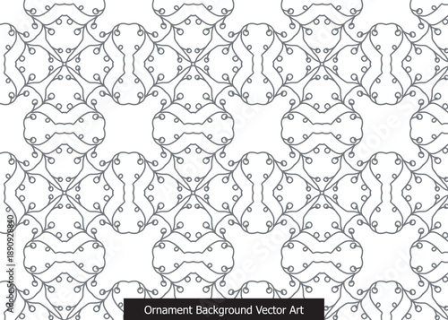 Seamless ornamental background pattern with intricate swirling vine motifs and geometric elements in a monochrome line art style.