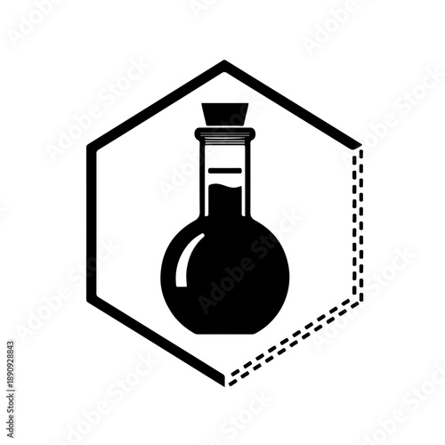Abstract geometric volumetric flask logo featuring symmetrical lines and modern artistic shapes, ideal for science branding and corporate identity