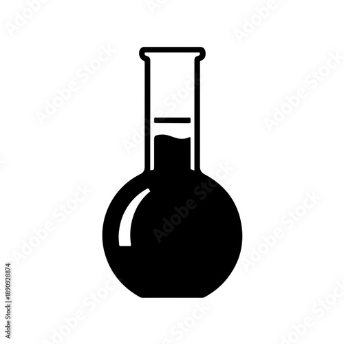 Professional black and white icon of a graduated flask with a specific focus on the single accuracy line for exact chemical solution preparation