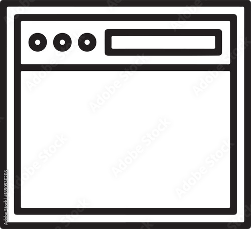 A simple line illustration of an oven appliance device with three knobs and a rectangular control panel on a white background viewed from the front