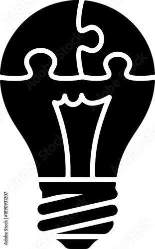 Black light bulb puzzle piece icon