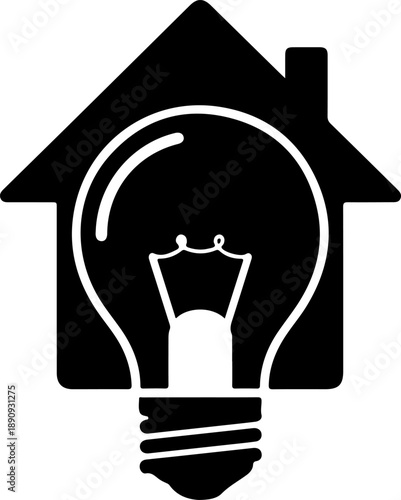 Black silhouette of a house with a light bulb inside
