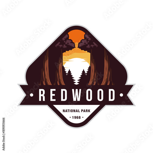 Redwood National Park logo badge emblem illustration