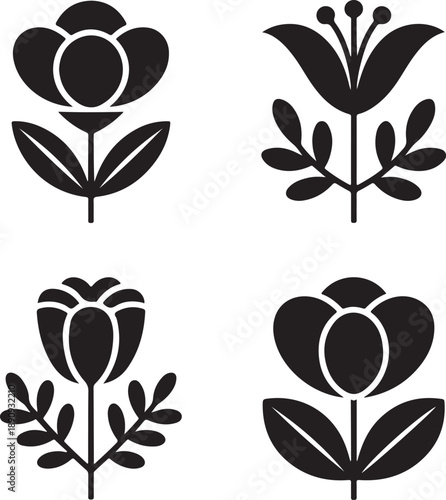 Marigold flower silhouette vector icon sets