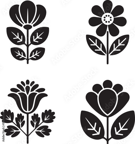Marigold flower silhouette vector icon sets