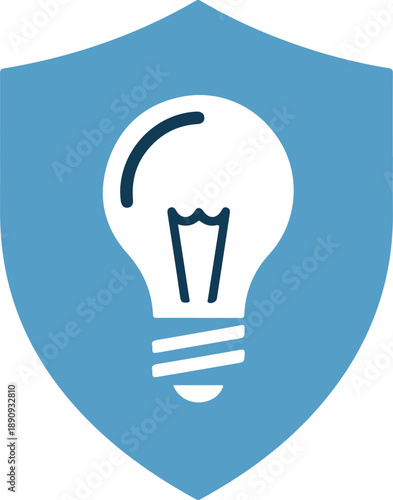 A blue shield with a white lightbulb