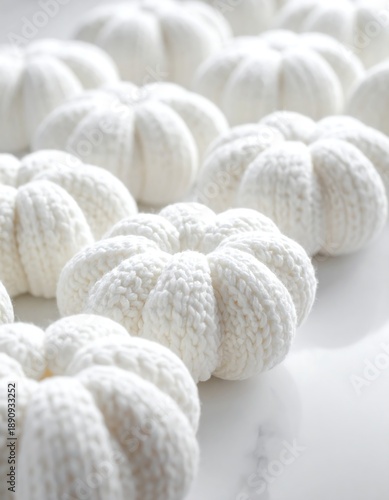 Wallpaper Mural White knit pumpkins in a row. Soft texture & light, elegant autumn decor Torontodigital.ca