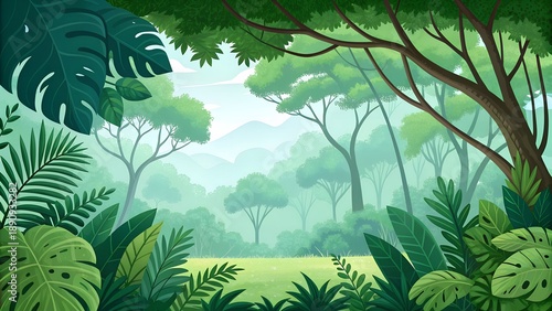 Nature leaves, green tropical forest, backgound illustration concept