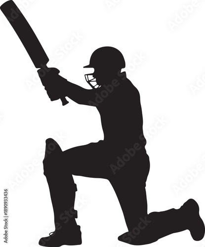 Sport Silhouette Cricket Batsman Hitting Ground Stroke