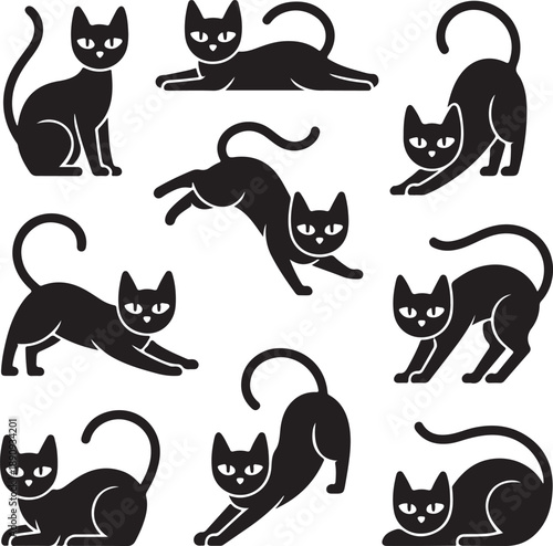 Vector illustration set of contours, stencils cats