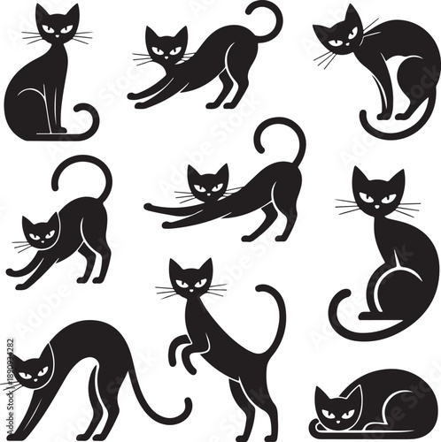 Vector illustration set of contours, stencils cats