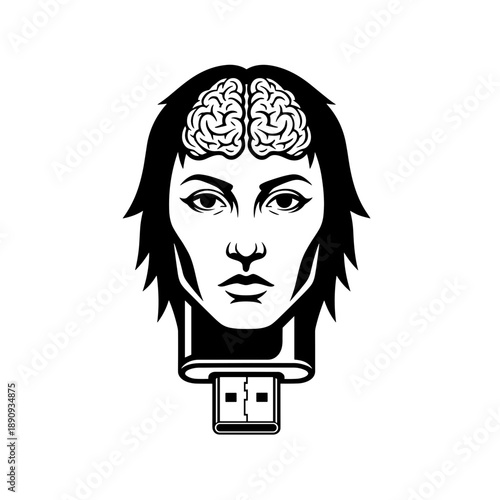 Original USB flash drive design featuring a human head with brain and hair elements