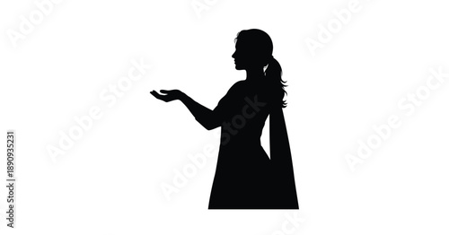 A silhouette of a fashionable woman in a black dress dancing with beauty and grace in a professional vector illustration