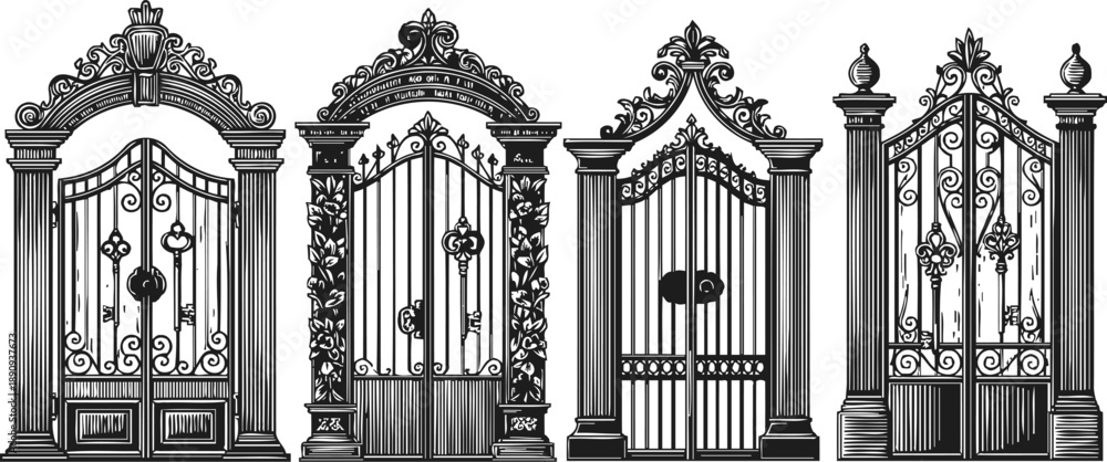 Obraz premium ornate wrought iron gates with decorative scrollwork and classical columns