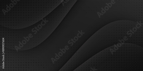 3D black geometric abstract background overlap layer on dark space with waves shape decoration. Minimalist modern graphic design element cutout style concept for banner, flyer, card, or brochure cover