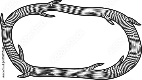 Rectangular wood frame with natural bark texture and organic curved branches border design