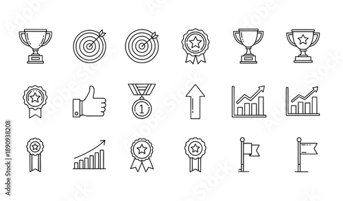 Success and achievement line icon set for business infographics
