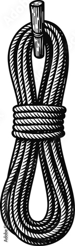 Hand drawn coiled rope illustration nautical knot, vintage vector design for marine and outdoor themes