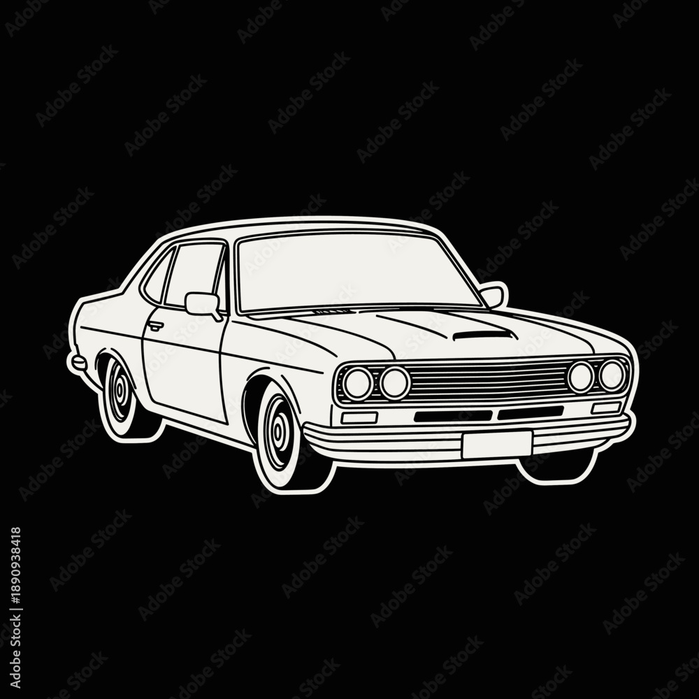 Obraz premium Classic American Muscle Car Illustration White Outline.