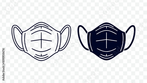 Set of 2 face masks vector icons isolated on Transparent Background