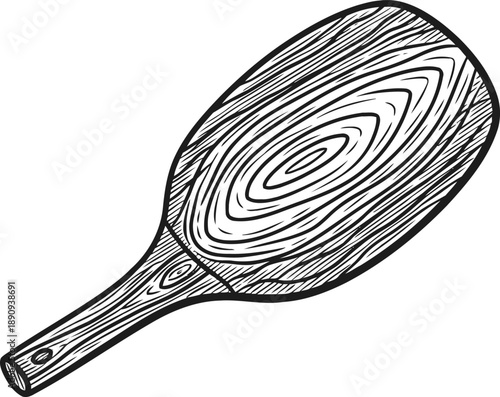 Wooden paddle oar illustration hand drawn vintage boat accessory, detailed texture and grain lines on smooth wood surface