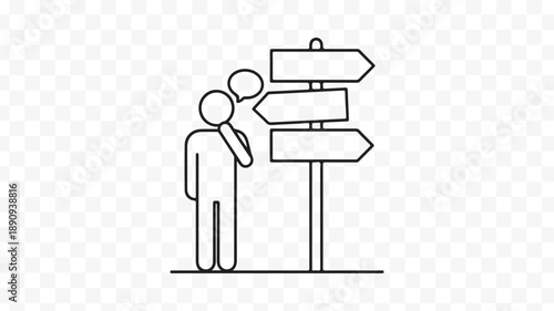 Businessman standing at a crossroads with signpost isolated on Transparent Background