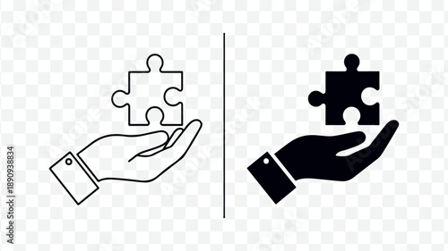 Vector illustration of hands holding puzzle pieces isolated on Transparent Background
