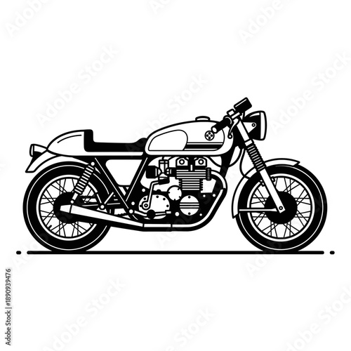 Classic Cafe Racer Motorcycle Side View Illustration.