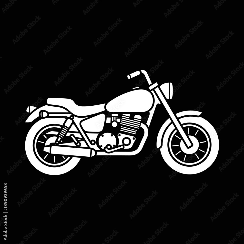 Fototapeta premium White motorcycle illustration on a black background.