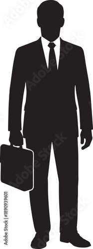 Businessman in suit holding briefcase standing alone  isolated on white background