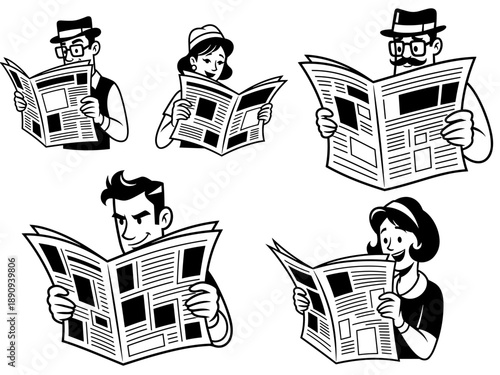 Diverse Group of People Engaged in Reading Newspapers.