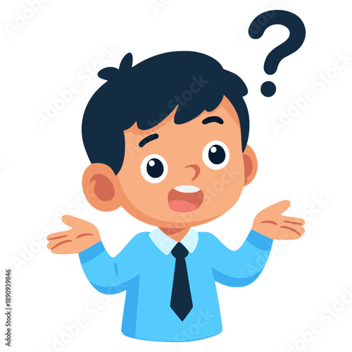 Confused man asking question curious flat color vector illustration template design