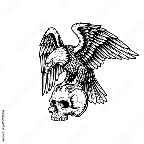 Eagle Perched on a Skull Symbolizing Power and Mortality.