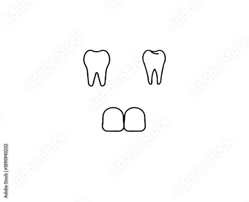Human tooth line art icons set with molar anatomy and dental health care outlines in black and white