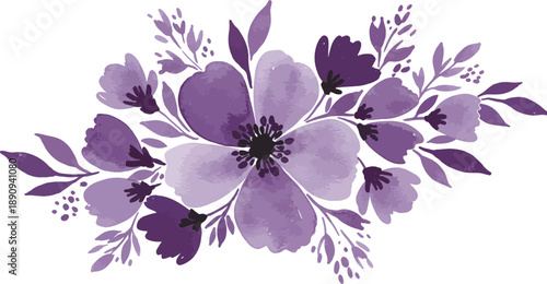 Beautiful purple floral arrangement with large flowers and leaves