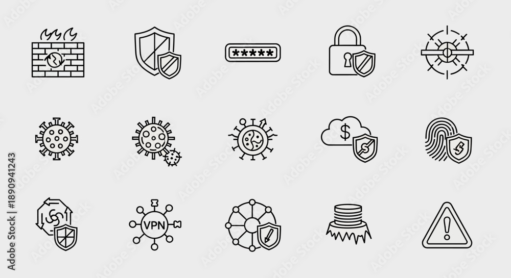 Fototapeta premium Cybersecurity icons for protecting data and online safety measures