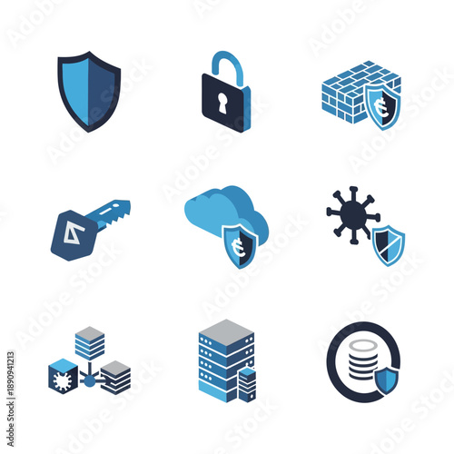Secure data protection icons for cybersecurity and privacy solutions