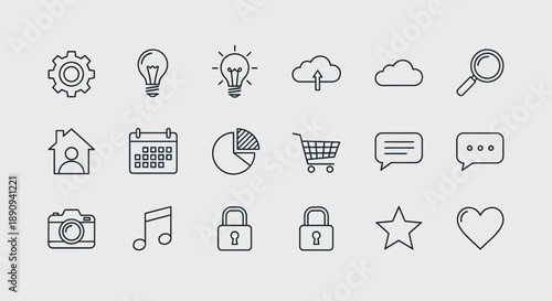 Collection of modern line icons for business and technology concepts