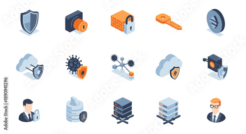 Secure data protection icons for business and technology
