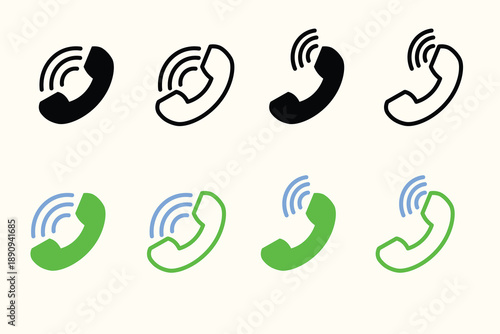Phone call icon set vector illustration for communication and customer support, fully editable and scalable.